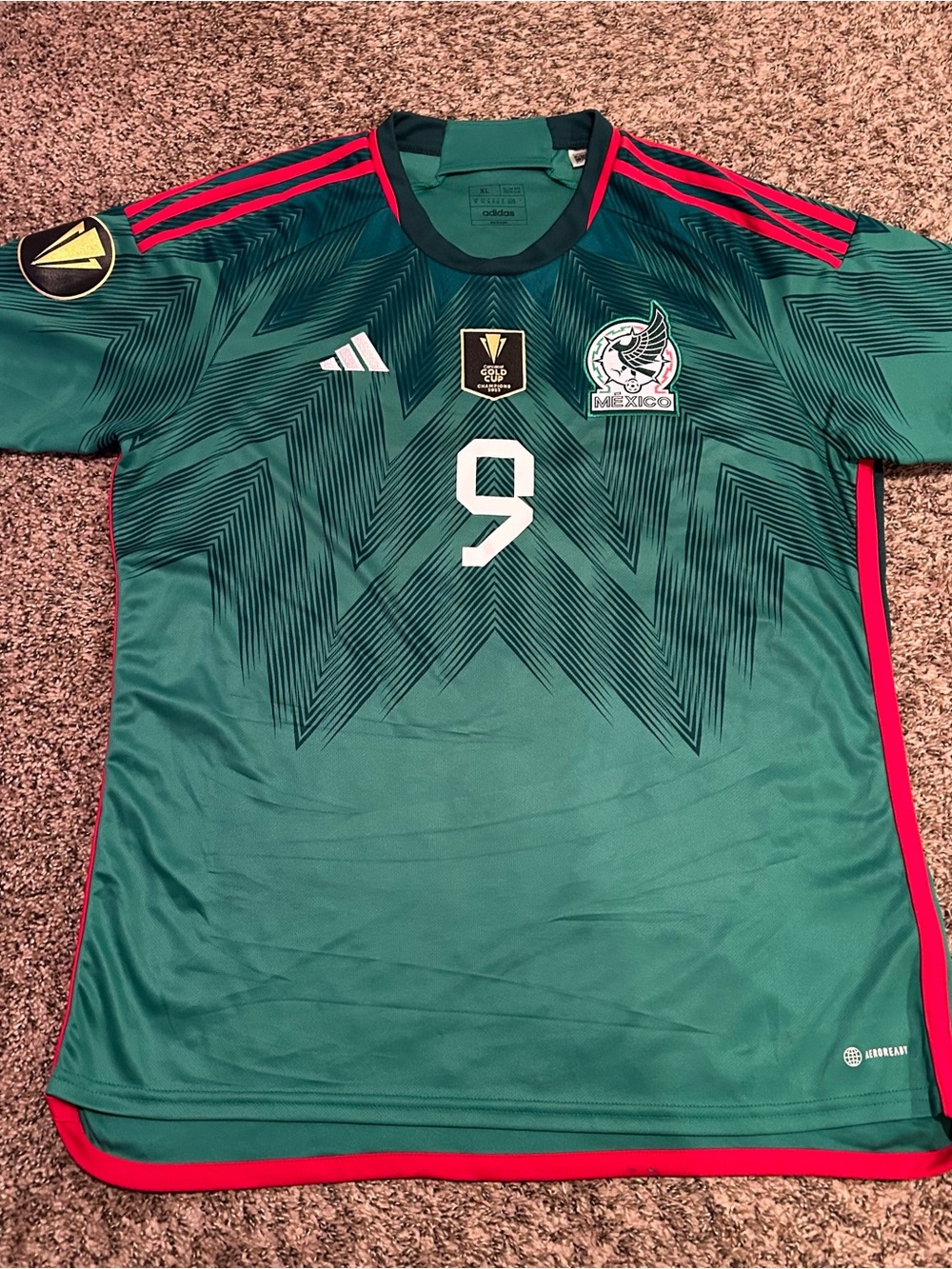 Adidas Mexico 2022 World Cup Jersey with Gold Cup patches - Raul Jimenez